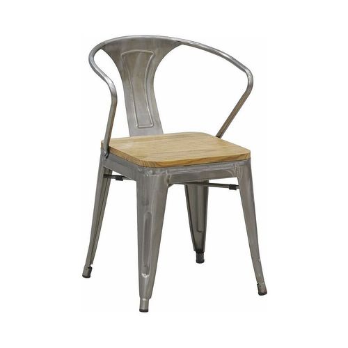 Chaise Industrielle En Métal Et Bois D'orme (Lot De 4) Acier Brossé Gris