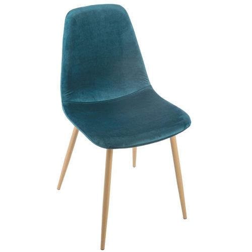 Chaise Roka Velours Bleu Canard Et Pieds Métal Atmosphera - Bleu Canard