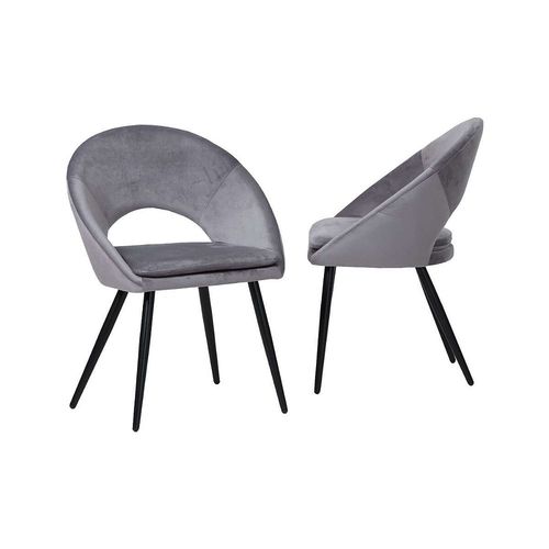 Chaise Style Fauteuil Velours Gris Souris (Lot De 2)