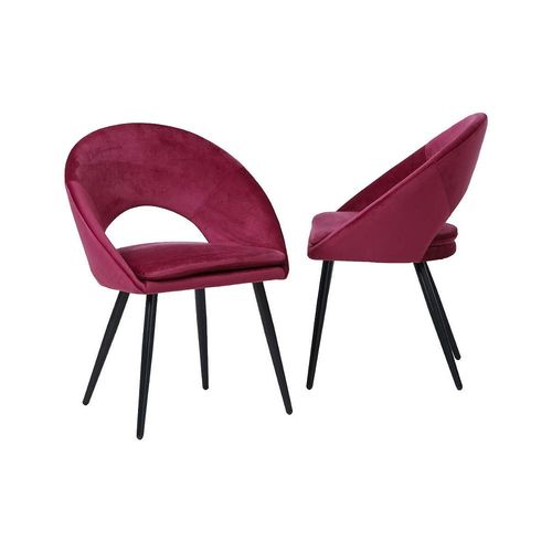 Chaise Style Fauteuil Velours Rose Framboise (Lot De 2)