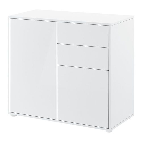 Commode Avec 2 Tiroirs 2 Portes Paarl 74 X 79 X 36 Cm Blanc Brillant [En.Casa]