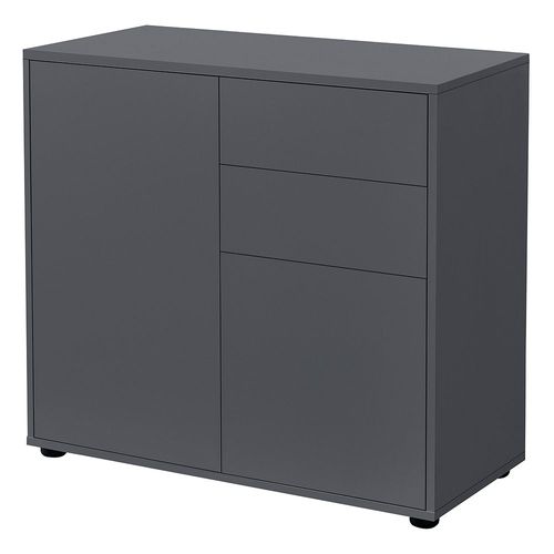 Commode Avec 2 Tiroirs 2 Portes Paarl 74 X 79 X 36 Cm Gris Foncé Mat [En.Casa]