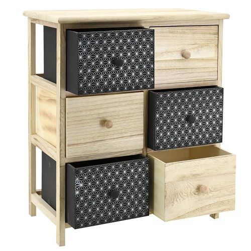 Commode En Bois Teinté Noir Et Naturel 6 Tiroirs
