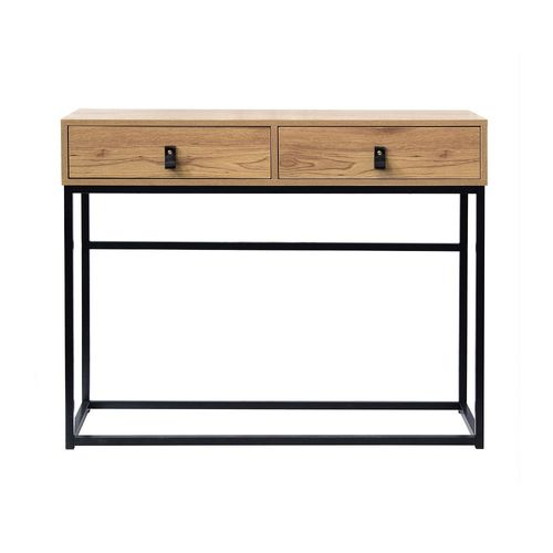 Console 2 Tiroirs Pieds Métal Effet Chêne