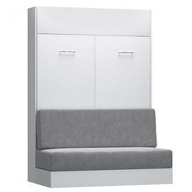 Armoire Lit Escamotable Dynamo Sofa Canapé Intégré Blanc Mat Et Microfibre Gris Couchage 140 X 200 Cm