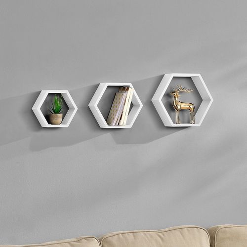 Étagère Murale En 3 Pièces Blanc Mat Design Rétro Model 8