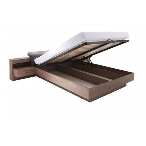 Lit Coffre Adulte Renato. Couchage . Chevets Intégrés Avec Led. Coloris Walnut. Lit Design Et Moderne.