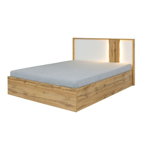 Lit Adulte Design Wood 160 X 200 Cm + Led Dans La Tête De Lit. Meuble Design Idéal Pour Votre Chambre.