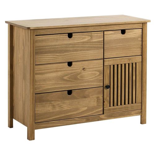 Malia - Commode 4 Tiroirs 1 Porte Bois Ciré