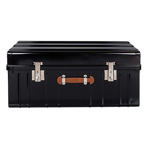 Malle Métallique Noire Avec Poignée Simili Cuir 160 Litres