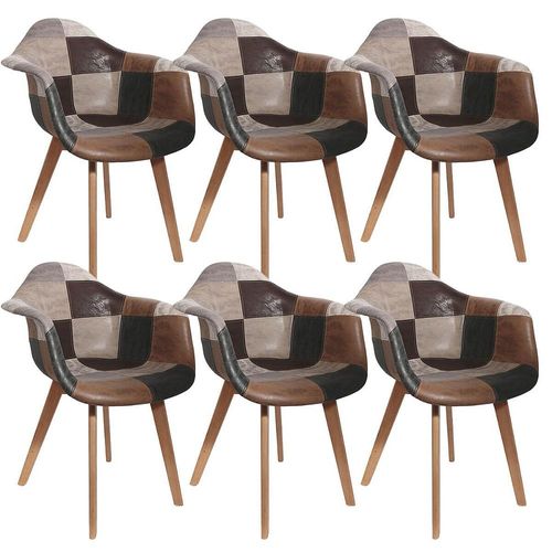 Lot De 6 Fauteuils Scandinaves Aspect Vieux Cuir - Melo