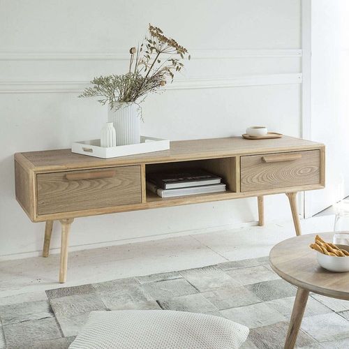 Meuble Tv Scandinave 2 Tiroirs, 1 Niche
