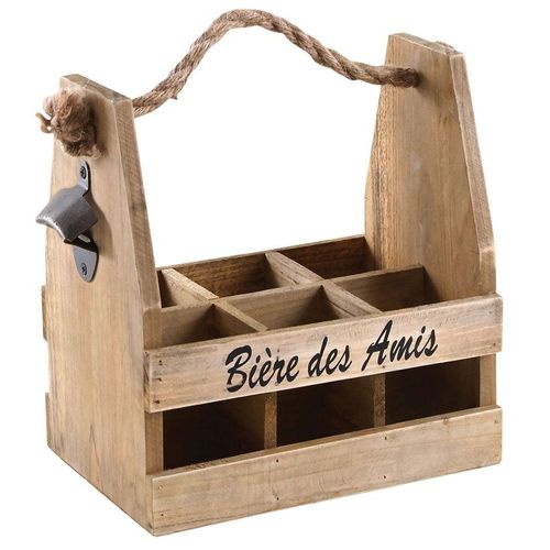 Porte 6 Bouteilles De Bières En Bois Avec Décapsuleur 26 X 17 X 28 Cm