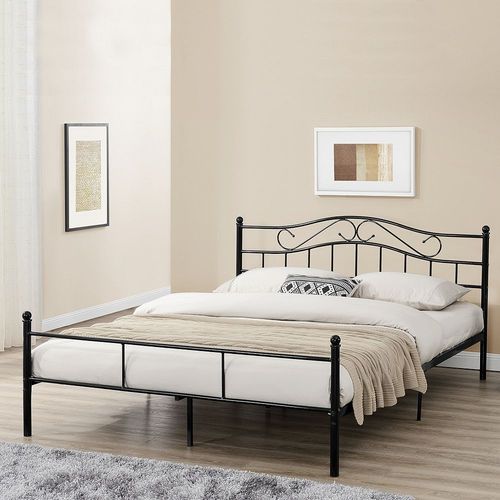 Cadre De Lit Double Florenz Acier Revêtu Par Poudre 140 X 200 Noir [En.Casa]