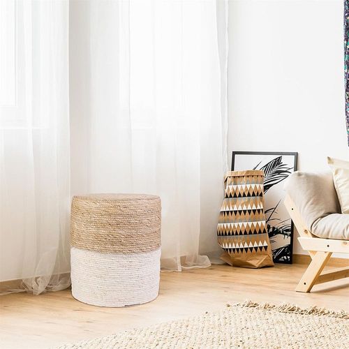 Pouf En Jute Beige Et Naturel Pieds Bois - Naturel