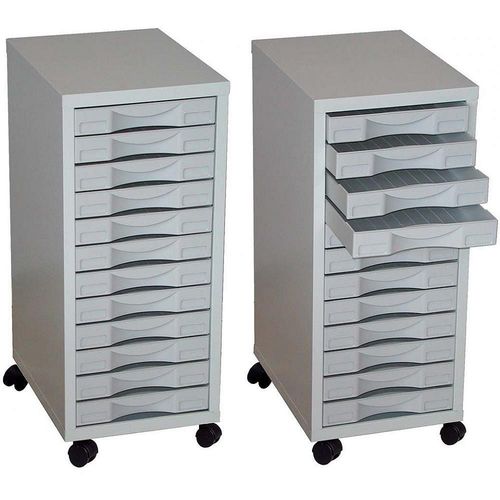 Rangement Sur Roulettes 12 Tiroirs En Acier Gris Clair