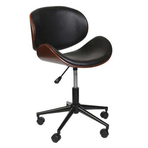 Rokia - Chaise De Bureau Simili Noir Marbré Et Contreplaqué Marron