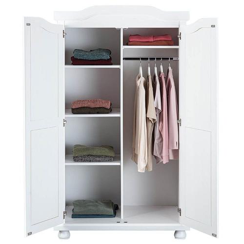 Sydney - Armoire 2 Portes + Penderie Bois Massif Vernis Blanc