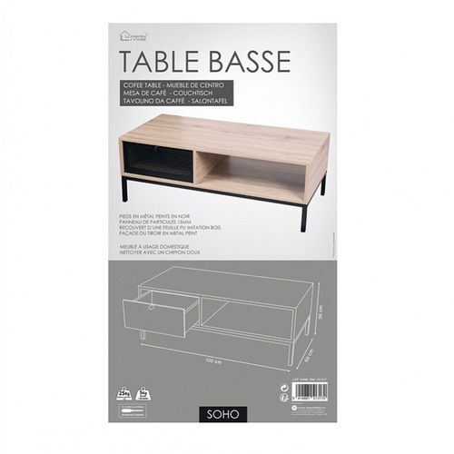 Table Basse Design Industriel Soho - L. 100 X H. 36 Cm - Noir