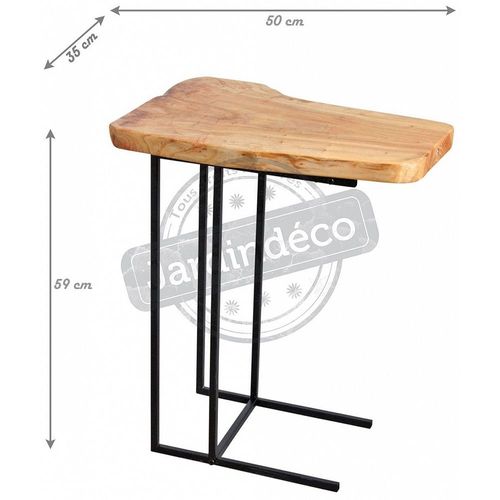Table D'appoint En Bois Brut Et Métal Noir