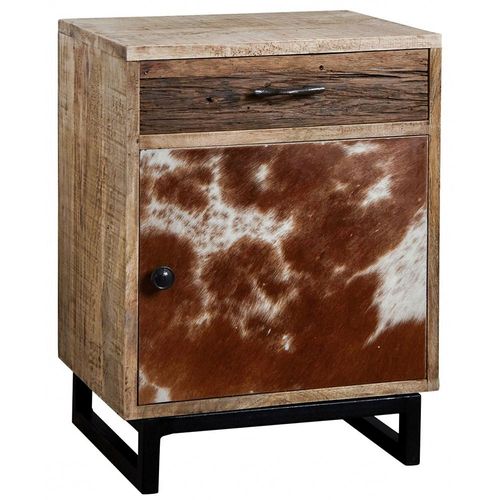 Table De Nuit En Manguier Et Peau De Vache