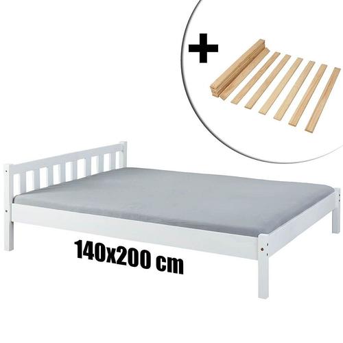 Pack Lit Cm Bois Massif Blanc + Sommier - Vitiana