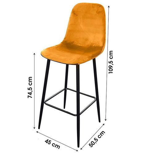 Tabouret De Bar En Velours Vintage Inoui - H. 110 Cm - Jaune Moutarde