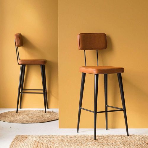 Tabouret De Bar Industriel Marron Et Métal Noir