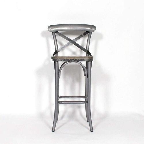 Tabouret De Bar Industriel Métal Gris Dossier Croisé
