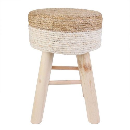 Tabouret En Jute Beige Et Naturel Pieds Bois - Naturel
