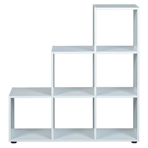 Teo - Etagère Escalier 6 Compartiments Coloris Blanc