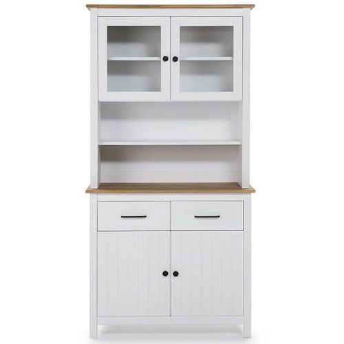 Tina - Buffet Haut 4 Portes 2 Tiroirs Bois Ciré Et Blanc