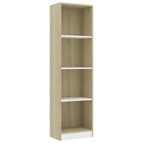 Bibliothèque À 4 Niveaux Blanc Et Chêne 40x24x142 Cm Aggloméré