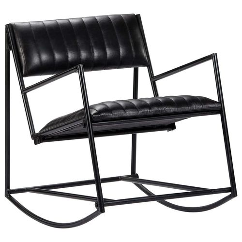 Chaise À Bascule Noir Cuir Véritable - Vidaxl