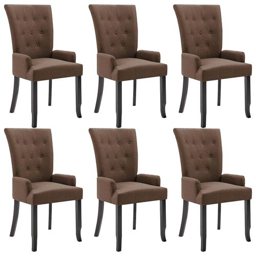 Chaises De Salle À Manger Avec Accoudoirs 6 Pcs Marron Tissu - Vidaxl