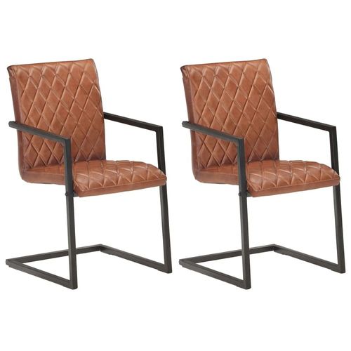 Chaises De Salle À Manger Cantilever 2pcs Marron Cuir Véritable - Vidaxl
