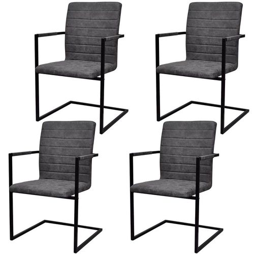 Chaises De Salle À Manger Cantilever 4 Pcs Gris Similicuir - Vidaxl