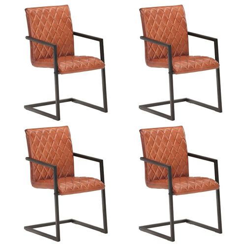 Chaises De Salle À Manger Cantilever 4pcs Marron Cuir Véritable - Vidaxl