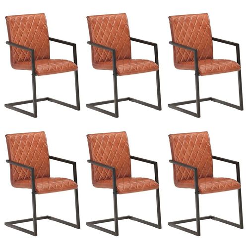 Chaises De Salle À Manger Cantilever 6pcs Marron Cuir Véritable - Vidaxl