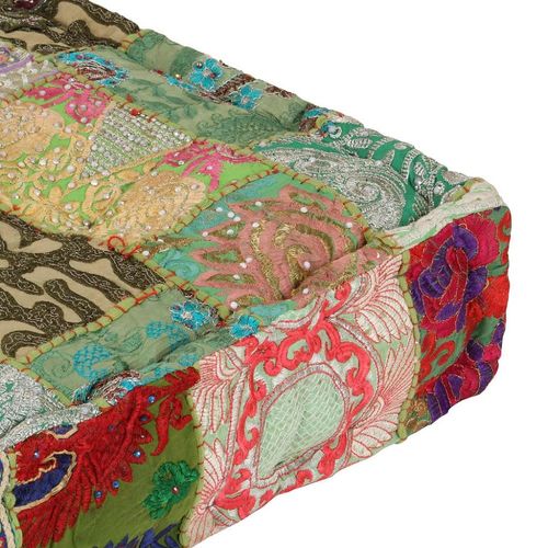 Pouf Carré En Coton Fait À La Main 50 X 50 X 12 Cm Vert - Vidaxl
