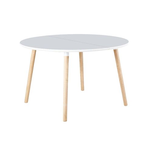 Table À Manger Ronde Extensible Coloris Blanc / Pieds Hêtre, Longueur 140 - 180 X Largeur 100 X Hauteur 7