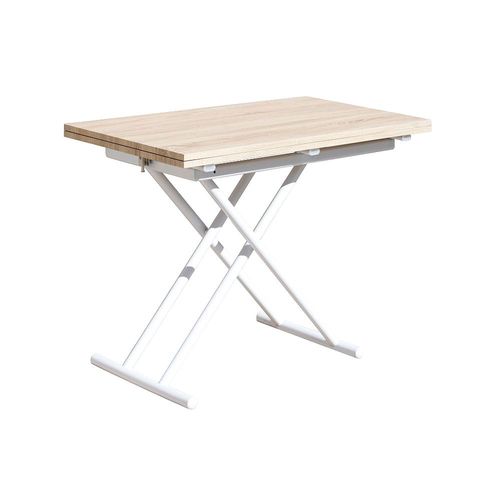Table Basse Relevable Rectangulaire Extensible Coloris Chêne /Pieds Blanc - Longueur 100 X Largeur 50-100