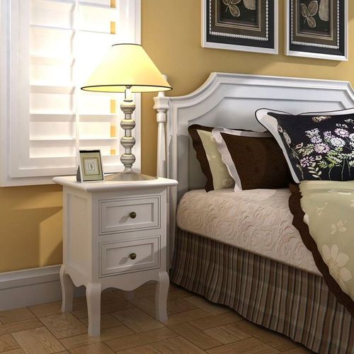 Table De Chevet Avec 2 Tiroirs Mdf Blanc