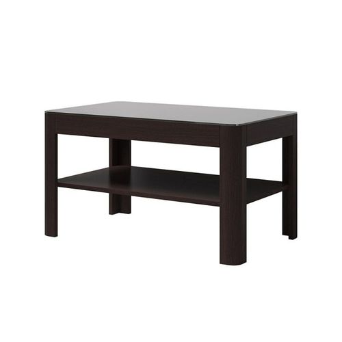 Table Basse Collection Tonga. Meuble Type Design Coloris Wenge Plateau En Verre Fumé Noir.