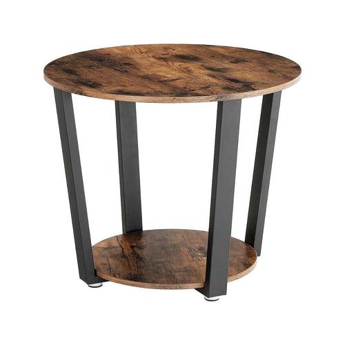 Table Basse "Ronde" Avec Structure En Acier - 50 X 50 X 57 Cm - Marron Rustique/Noir