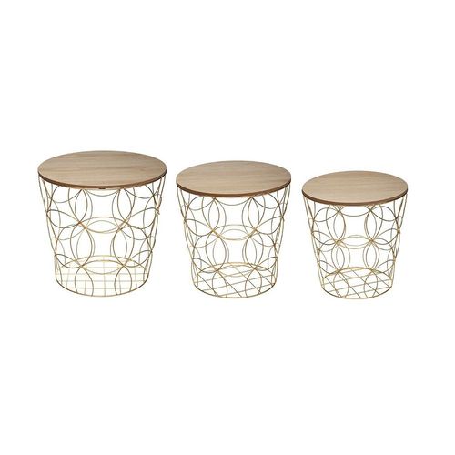 Set De 3 Tables D'appoint En Métal Doré Et Bois De Paulownia