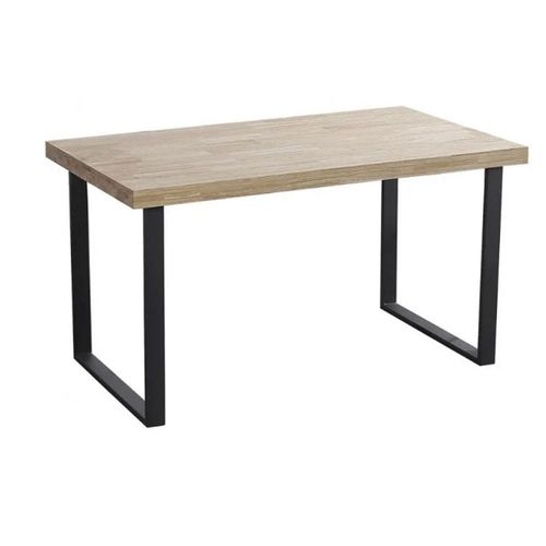 Table À Manger Rectangulaire En Bois Coloris Chêne Clair / Pieds Noir - Longueur 140 X Profondeur 80 X Ha