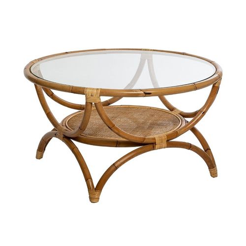 Table Basse En Rotin Et Verre Trempé 90 X H 51 Cm