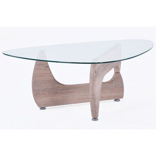 Table Basse En Verre Avec Pieds Coloris Chêne - Longueur 110 X Profondeur 70 X Hauteur 40 Cm