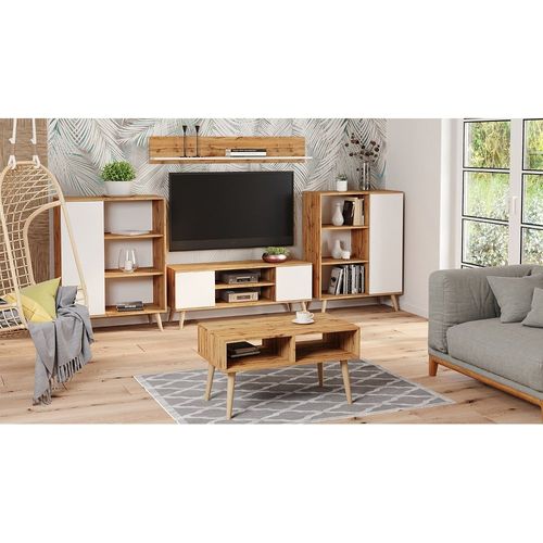 Table Basse Scandinave Chêne Sonoma Avec Pieds En Bois - L 90 X P 50 X H 55 Cm - Sandi